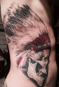 现实主义风格的彩色身印度头骨纹身图案