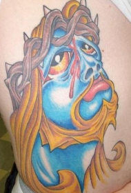 腰侧彩色卡通的耶稣纹身图案