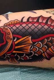 old school彩绘邪恶的鱼纹身图案