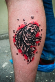 小腿彩绘邪恶的鱼纹身图案