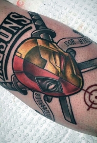 腿部彩色死侍面具纹身图案