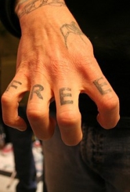 手指黑色简约风格字母纹身图案