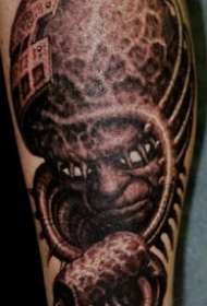 恶魔的机械头部纹身图案