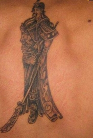 背部中国风战士纹身图案