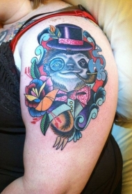 肩部彩色old school绅士懒惰纹身图案