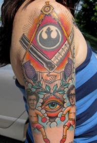 手臂拳击手战斗主题彩绘纹身图案