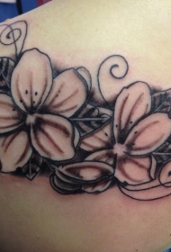 个性黑色的茉莉花与藤蔓纹身图案