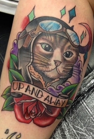 小腿new school搞笑猫腿与玫瑰和字母纹身图案