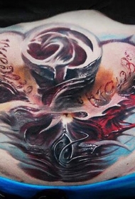 腹部彩色神秘的头骨与字母纹身