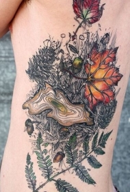 腰部彩色新风格的树枝纹身图案