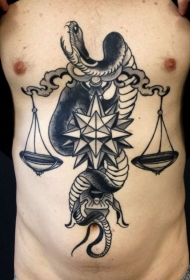 腹部new school天秤座与蛇纹身图案