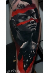 现实主义风格的彩色人像雕像纹身图案