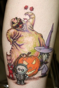 小腿卡通彩色各种圣诞节幽灵纹身图案