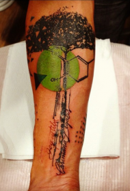 手臂PS图象处理软件风格的彩色大树与字母纹身