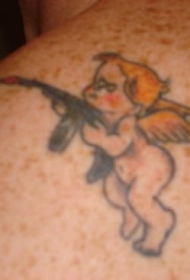 拿冲锋枪天使纹身图案
