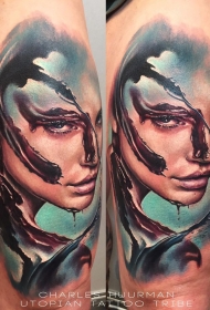 全新学校式彩色肩部血腥女子纹身图案