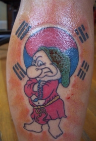 腿部彩色韩国国旗和卡通人物纹身