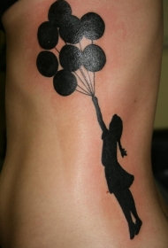 腰侧黑色人和气球纹身图案