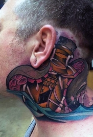 全新学校风格彩色颈部章鱼灯塔纹身