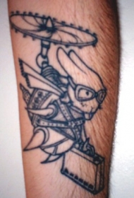 手臂简约线条兔子提箱子纹身图案