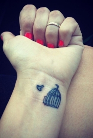 手腕简约笼子和小鸟纹身图案