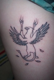 腿部简约愤怒的格里芬神兽纹身图案