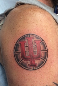 肩部彩色小圆形篮球纹身图案