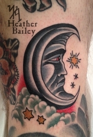 腿部彩色月亮与星星纹身图案