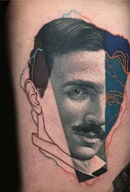 尼古拉特斯拉的彩色肖像纹身图案