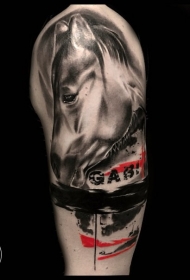 肩部新的学校风格色悲伤驴头纹身