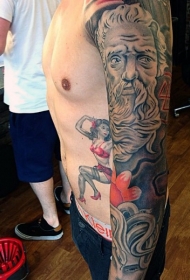 大臂简单的黑灰雕像个性纹身图案