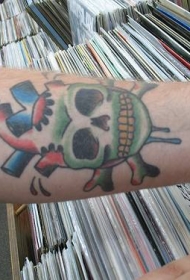 男性手臂彩色骷髅纹身图案