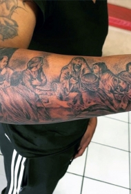 手臂很酷的黑白最后的晚餐纹身图案