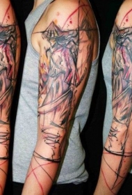 手臂新风格的日本武士纹身图案