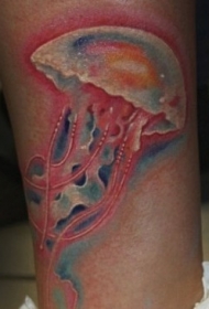 腿部彩绘小水母纹身图案