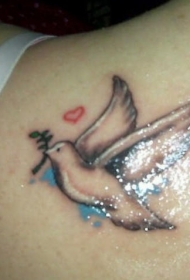 肩部简约鸽子植物纹身图案