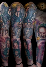 old school手臂彩色电影人物肖像纹身图案