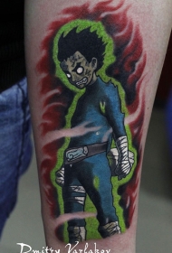 手臂彩色日本动画片风格恶魔战士男孩纹身