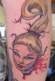 有趣的卡通芭比女孩头部纹身图案