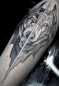几何线条狼纹身图案
