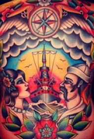 男生满背彩绘点刺技巧植物素材人物肖像纹身图片