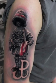 肩部彩色逼真的小玩具士兵纹身图案