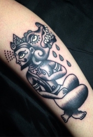 腿部老学校的风格印度教纹身图案
