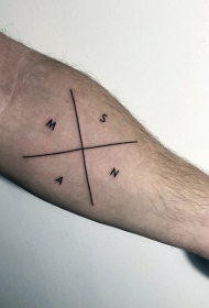 手臂好奇黑色线条与字母符号纹身图案