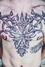 点刺风格胸部黑色神秘羊头图腾纹身图案