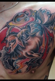 old school胸部山羊与闪电和星星纹身图案