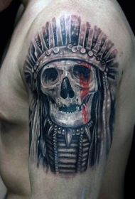 肩部现实主义风格的彩色印度骷髅纹身