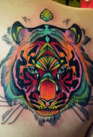 背部卡通彩色老虎头部纹身图案