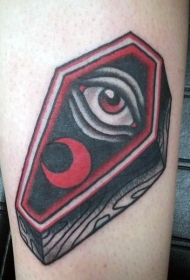 老式彩色棺材与眼睛月亮纹身图案