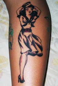 传统手绘水手女孩纹身图案